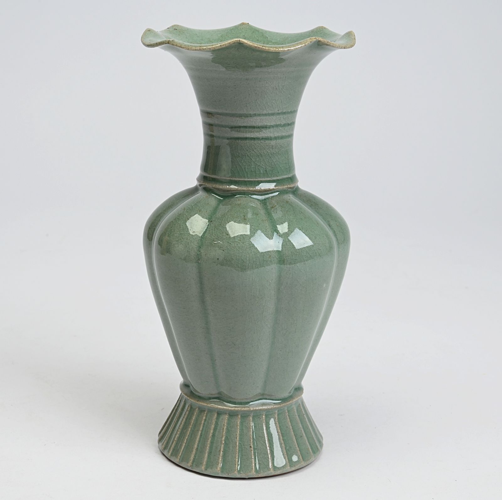 廣州窯 高麗青磁 花瓶 共箱付 茶道具 広州窯青磁 花入象嵌唐草