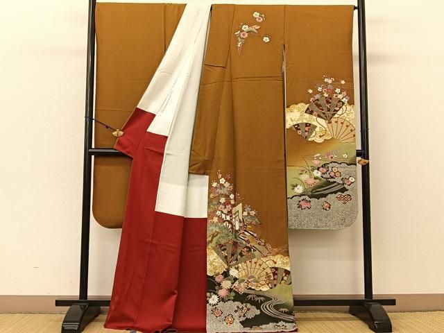 平和屋着物□豪華振袖 駒刺繍 御所車扇宝尽くし文 暈し染め 金彩