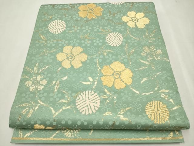 平和屋着物●六通柄 本袋帯 草花文 金糸 正絹 CAAR7768hy
