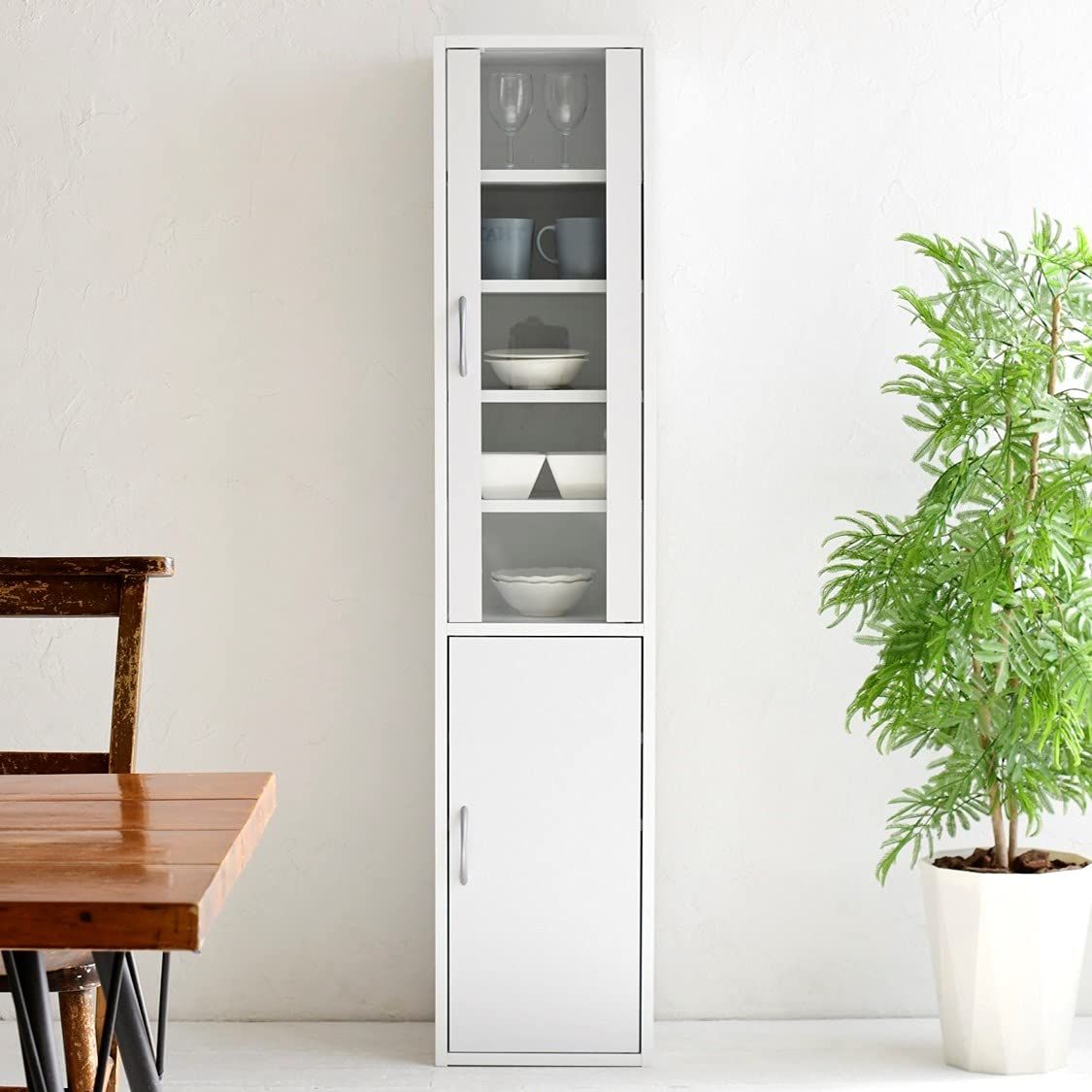 一人暮らし 扉が左右付け替えられる 棚板高さ調節 組立品 高さ150×奥行29㎝ ミニ ホワイト 幅32㎝ スリム CCB-1530 WH 食器棚 山善 YAMAZEN