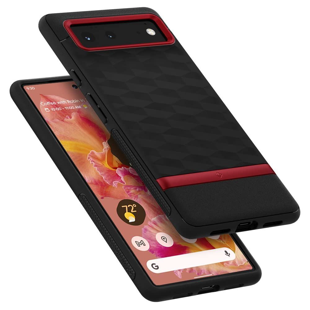 【新着商品】用 Pixel6 ケース TPU PC カバー 耐久性 Caseology 立体パターン パララックス - レッド