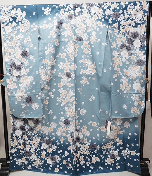 振袖 着物 単品 合繊 HL アッシュエル 絵羽柄 白色 ダスティーカラー 振袖 着物 単品 合繊 仕立て上がり HL アッシュエル 絵羽柄