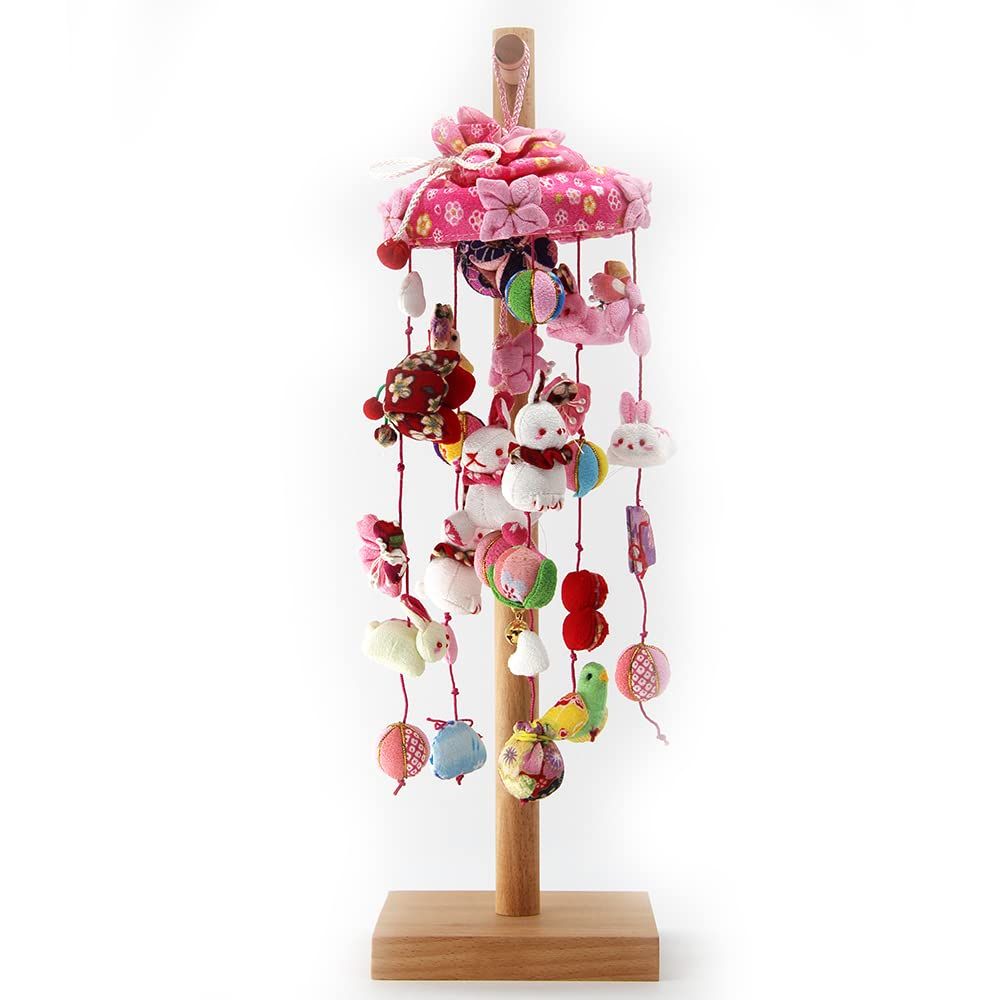 OKBABY つるし雛 つるし飾り 吊るし飾り 天然木製台付 吊るし毬 吊るし雛 傘福 雛具 さげもん 雛人形 ひな人形 桃の節句 42cm