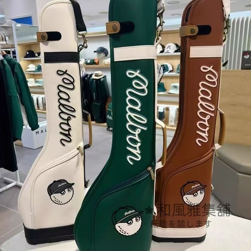 malbon golf マルボンゴルフ キャディバッグ 自立型 ゴルフバッグ グリーン 防水耐摩耗性 撥水性 練習用 ホワイト グリーン ブラウン