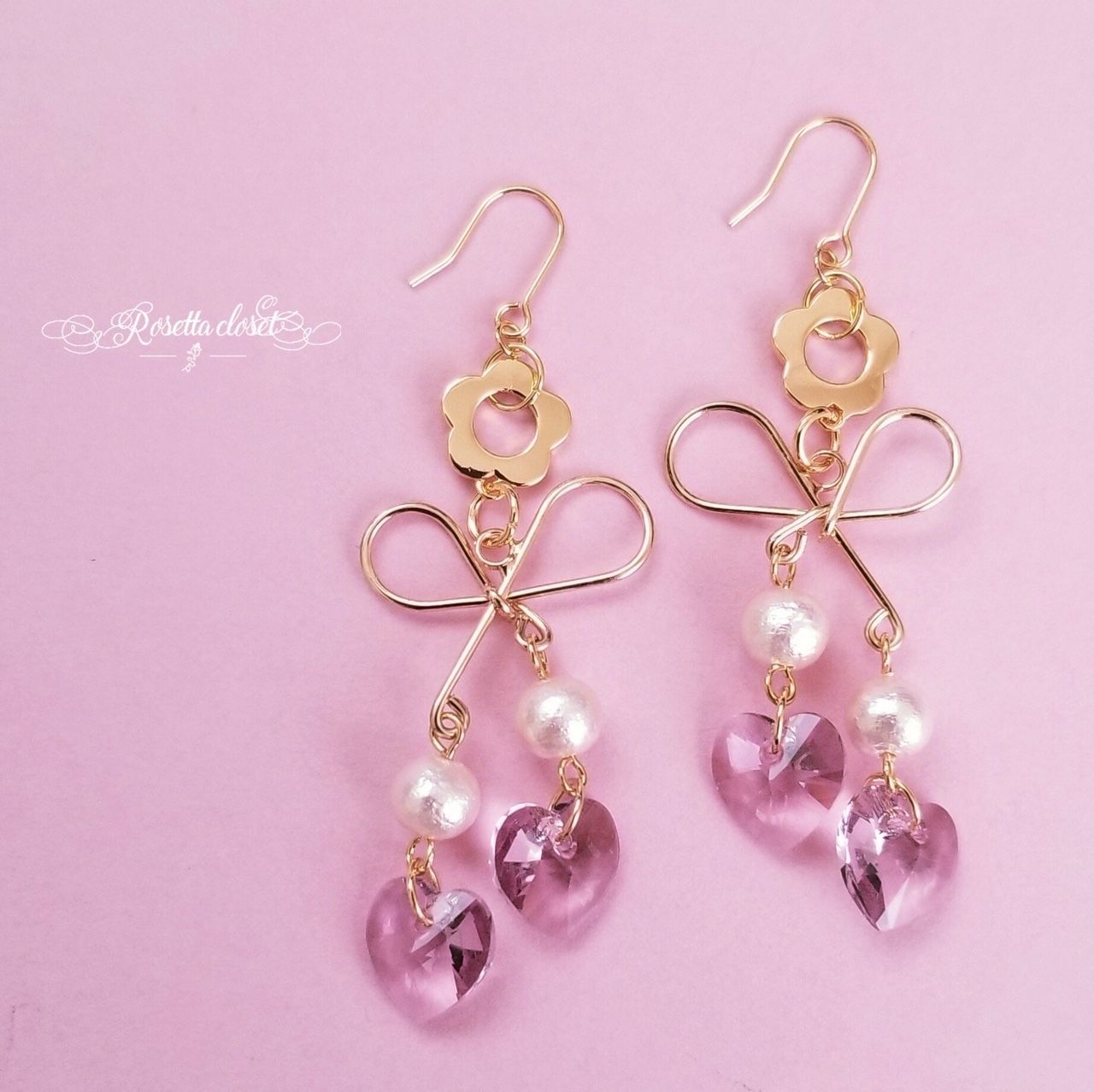 可愛いアクセサリー ハートチェリーリボンピアス＆イヤリング 