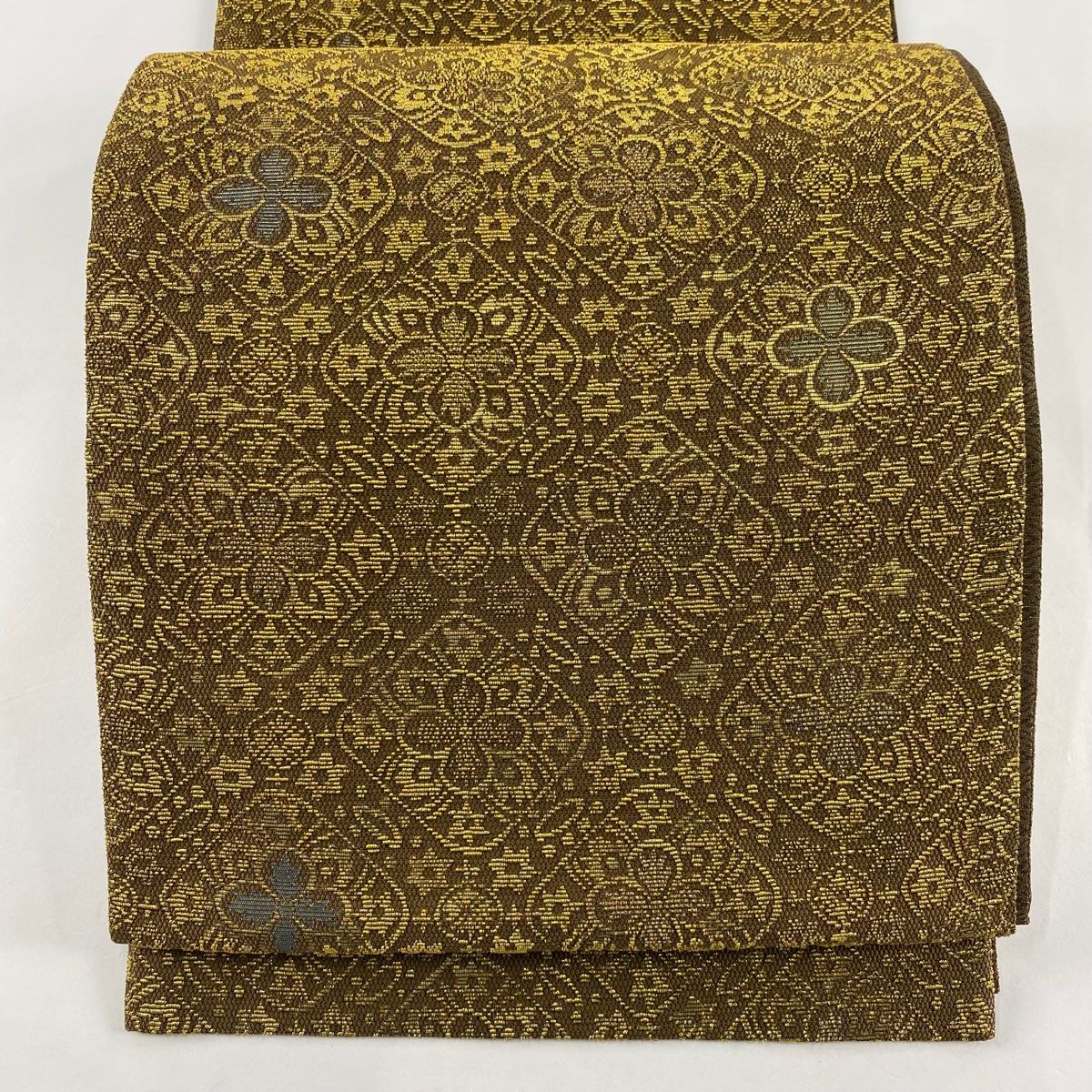 袋帯 美品 名品 ジャワ金更紗輪奈織 金華布 花柄 幾何学 金糸
