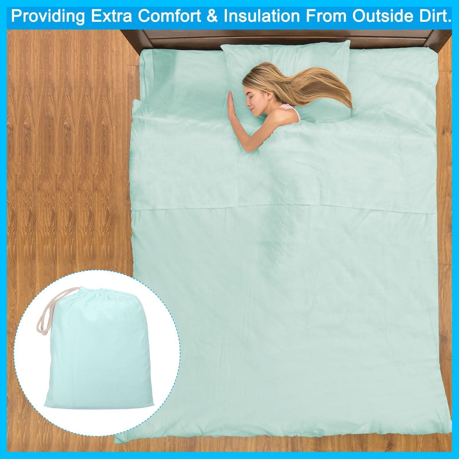 在庫 ライト緑 ホテル用 旅行 キャンプ 大人用 キャリーバッグ付き コンパクト寝袋 スリープサック トラベルキャンプシート 軽量 ソフト 寝袋ライナー cm 210x120 PATIKIL OLIVEOS_COM_TR