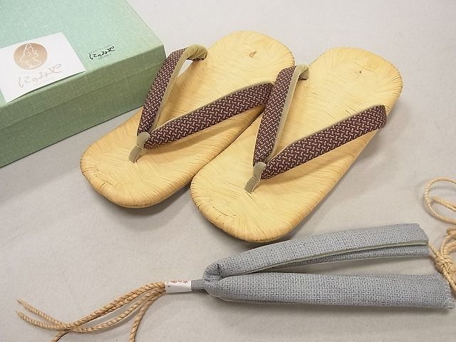 平和屋本店男性　和装小物　雪駄　畳表　替え鼻緒付き　きくのこのみ　履物　箱付き　替え鼻緒：亀甲柄　逸品　未使用　DZAA10131kh4