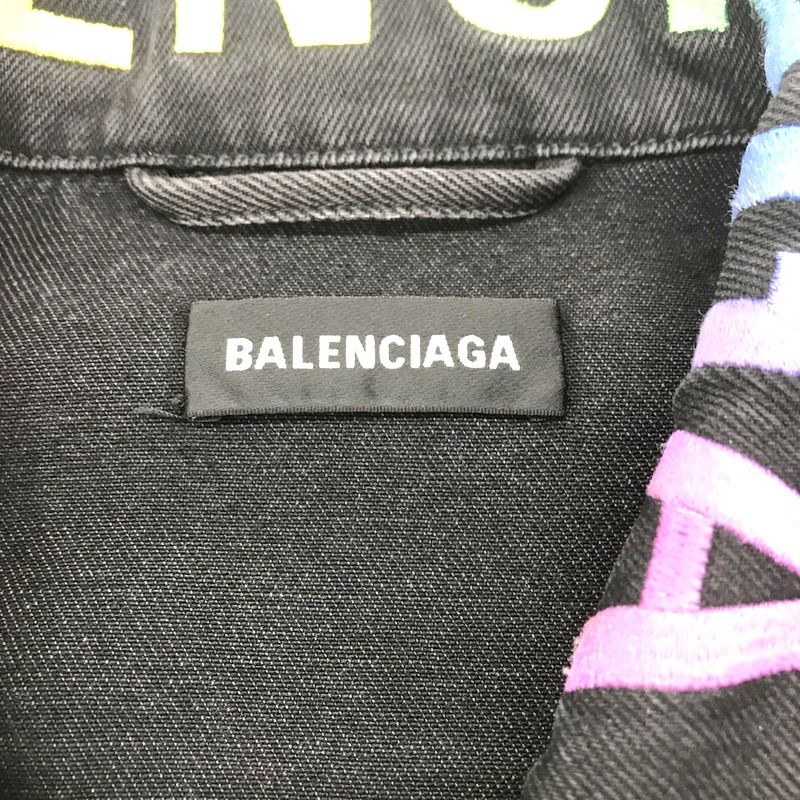 BALENCIAGA デニムジャケット レインボーロゴ 刺繍 ブラックデニム Gジャン 古着 メンズ サイズ48 M相当 バレンシアガ アウター  A11270◇ - メルカリ