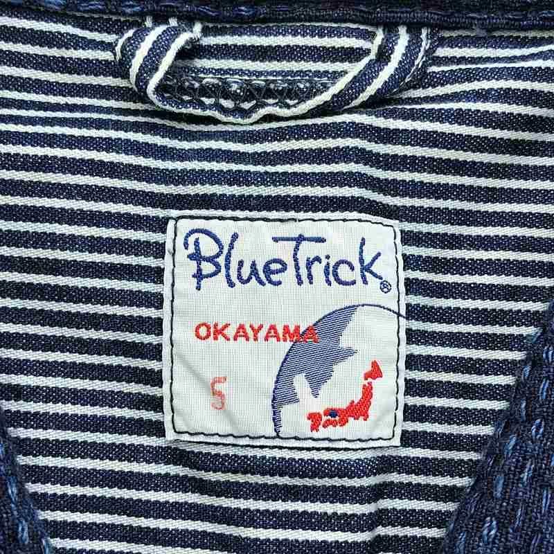 【良品】ブルートリック　ステンカラーコート　サイズ5　刺し子　ロング丈　剣道生地 良品】ブルートリック ステンカラーコート サイズ5 刺し子 ロング丈