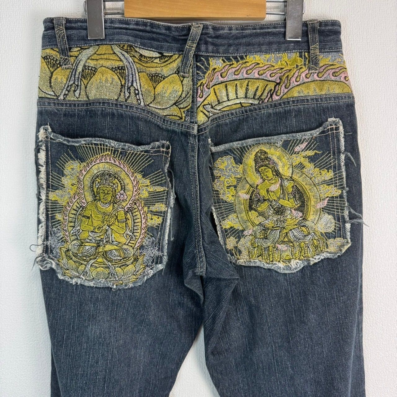 GUMU グム デニムパンツ ジーンズ 刺繍 和柄 インディゴ Mサイズ 