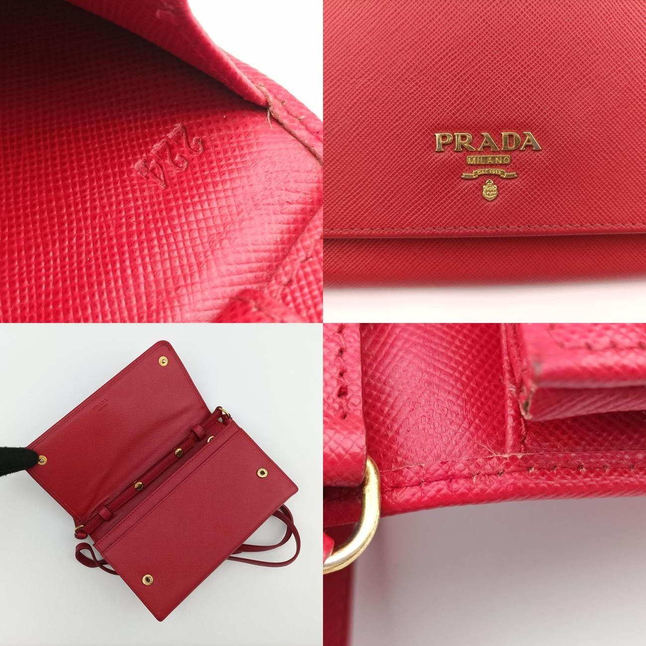 プラダPradaメタル コーンフラワー クラッチ スリングレッド