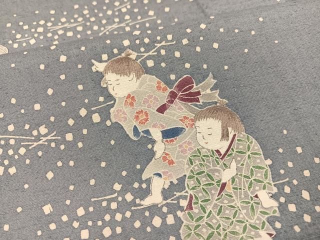 平和屋着物○上質な小紋 紬地 友禅 童子 正絹 逸品 AAAZ0552ph