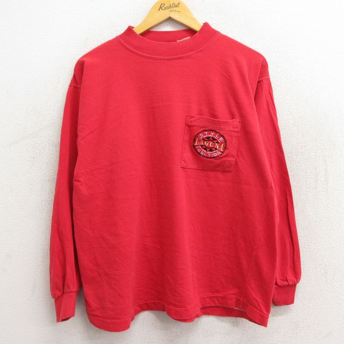 XL/古着 長袖 ビンテージ Tシャツ メンズ 90s LAGUNA 胸ポケット付き 大きいサイズ ハイネック モックネック 赤 レッド 23jun06 中古