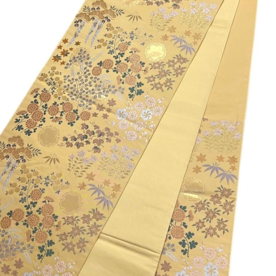 未着用 藤の花 楓 菊花 桔梗 金糸 袋帯 着物 041a p セミアンティーク 袋帯