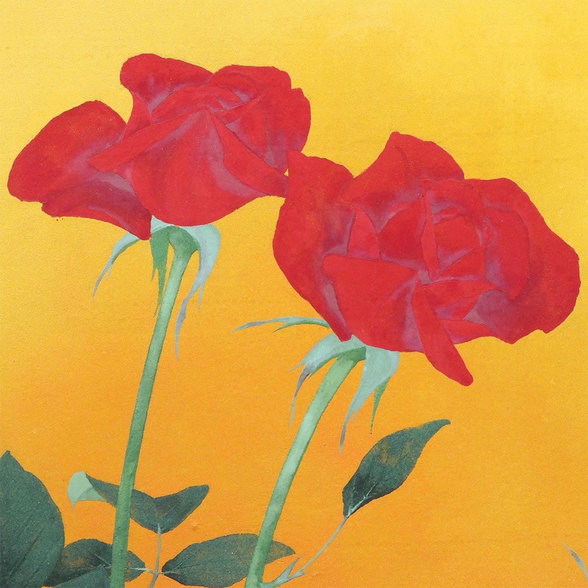 牧進 紅薔薇 紙本彩色10号 静物画 共シール 解説あり 花