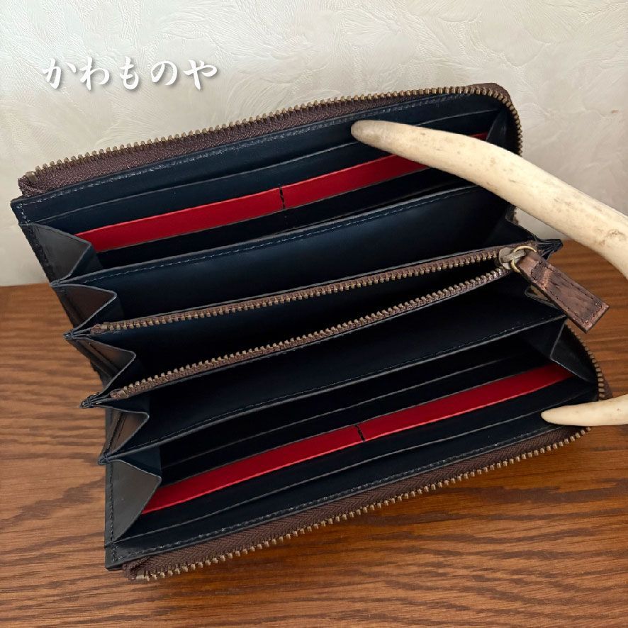 ハンドメイド 本革 クロコダイル（ワニ革）Ｌ字ファスナー長財布 ロングウォレット ブラウン 茶色 財布 クロコダイル 本革 長財布 Box Bandana 使い