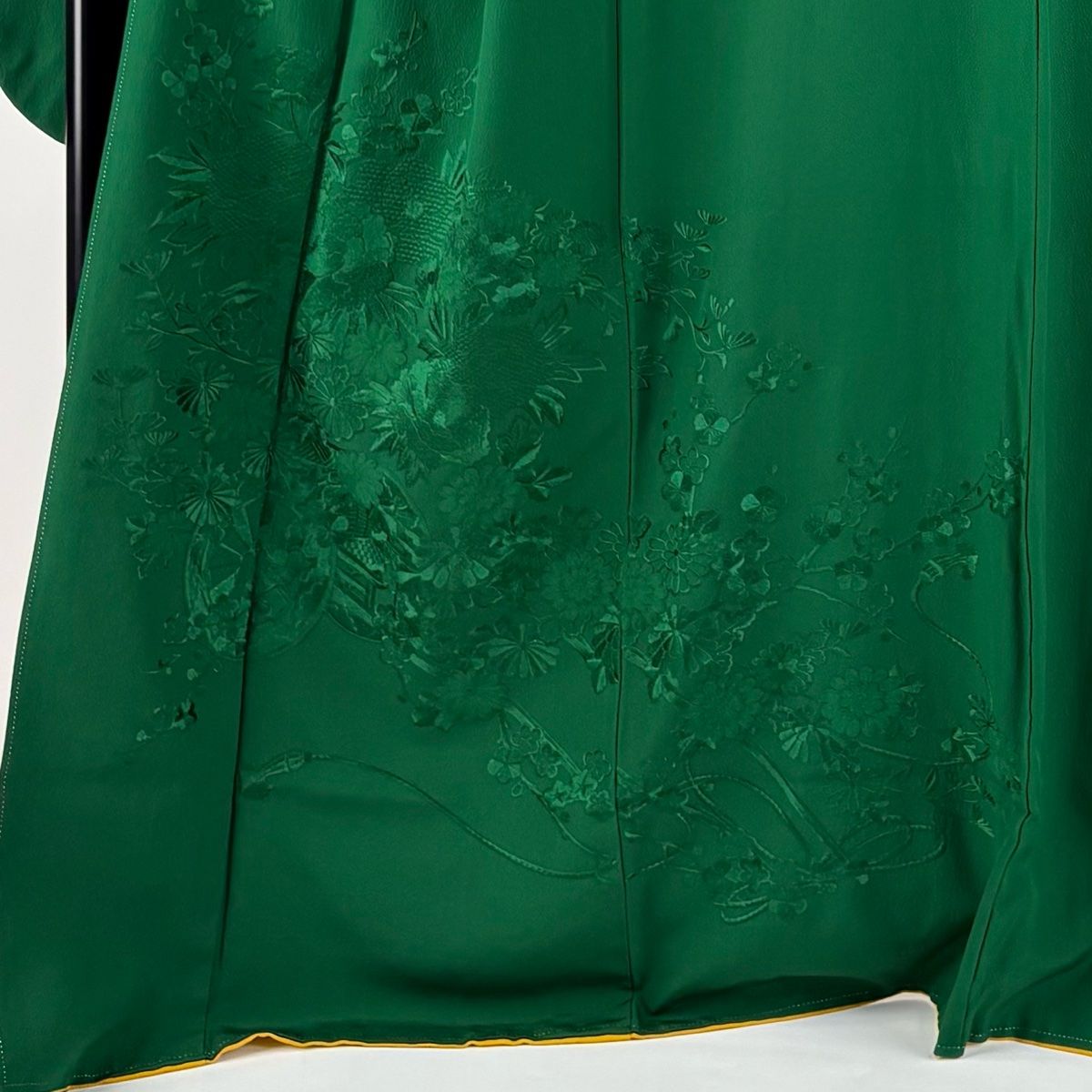 振袖 身丈167cm 裄丈71cm L 袷 花車 刺繍 緑 正絹