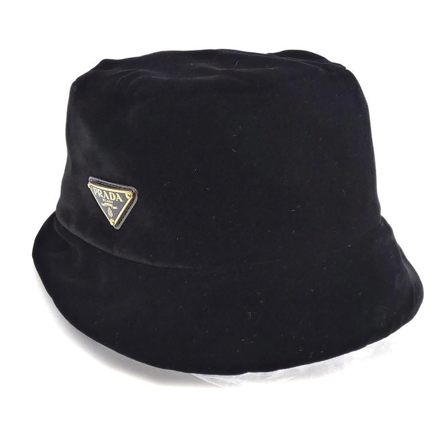 極美品 プラダ 帽子 PRADA ベルベット ベロア バケットハット 
