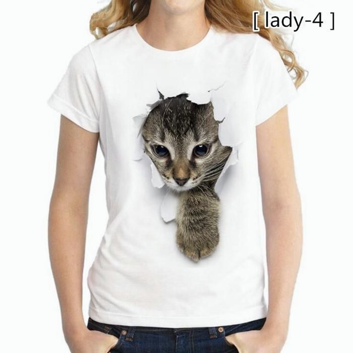 Tシャツ レディース イラスト 可愛い 3D 猫 Tシャツ 半袖 男女兼用 薄手 ねこ 白 レディース 面白 おもしろ かわいい トリックアート Tシャツ レディース イラスト 可愛い 3D 猫 半袖 男女兼用 薄手