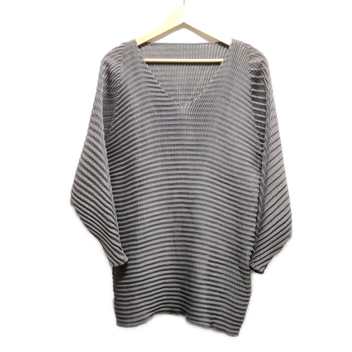 ISSEYMIYAKE イッセイミヤケ チュニック サイズ2 M レディース - グレー Vネック|長袖|プリーツ