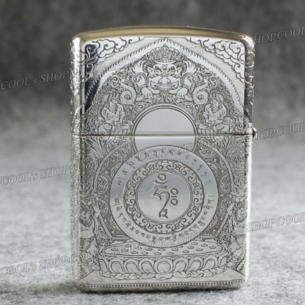 観音菩薩 五面総彫り オイルライター CHIEF シルバー zippo 銀 梵字 和