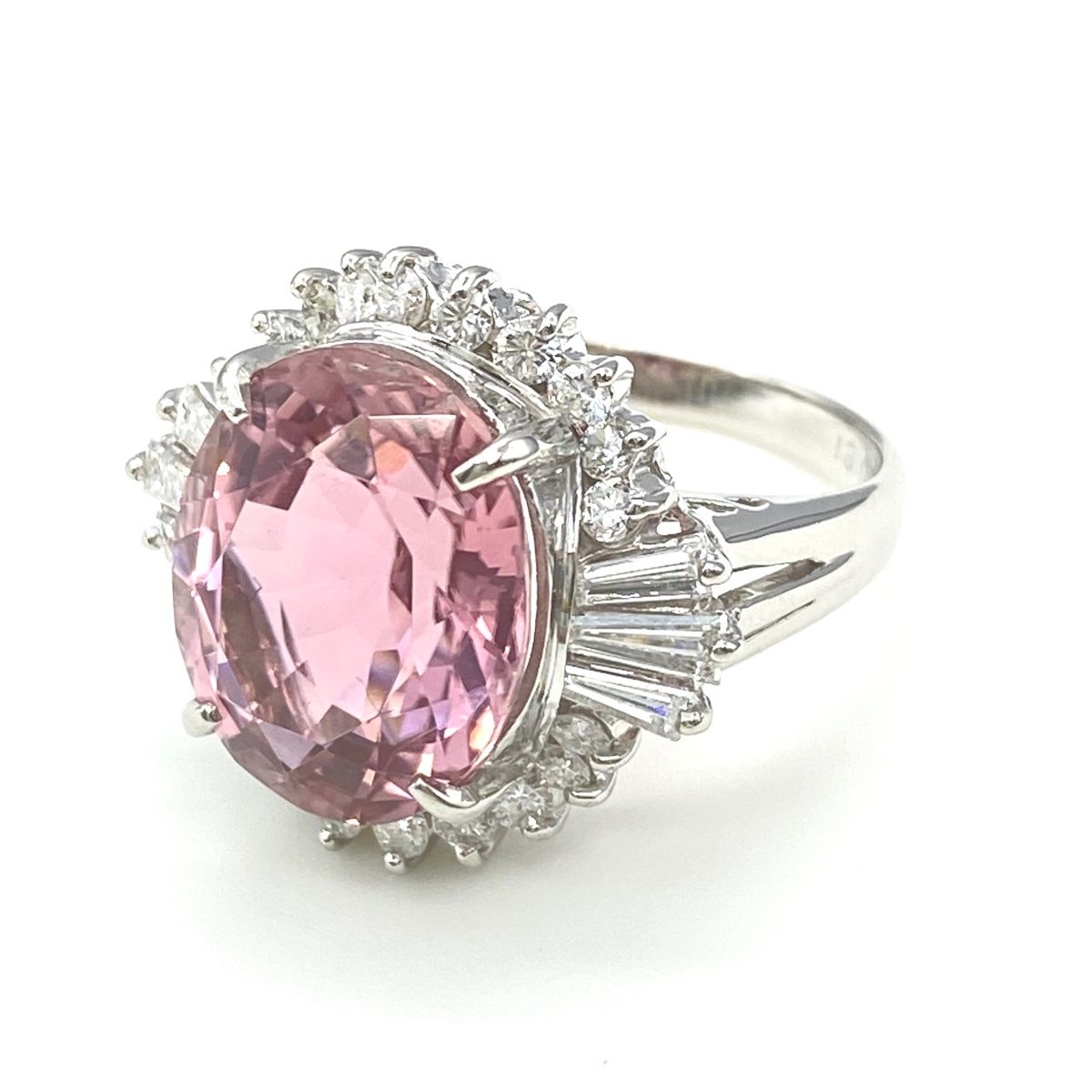 ピンクトルマリン デザインリング プラチナ 指輪 メレダイヤ リング  