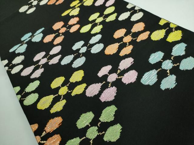 平和屋本店□最高級 龍村平蔵製 六通柄 本袋帯 絲入利休裂 黒地 金糸  