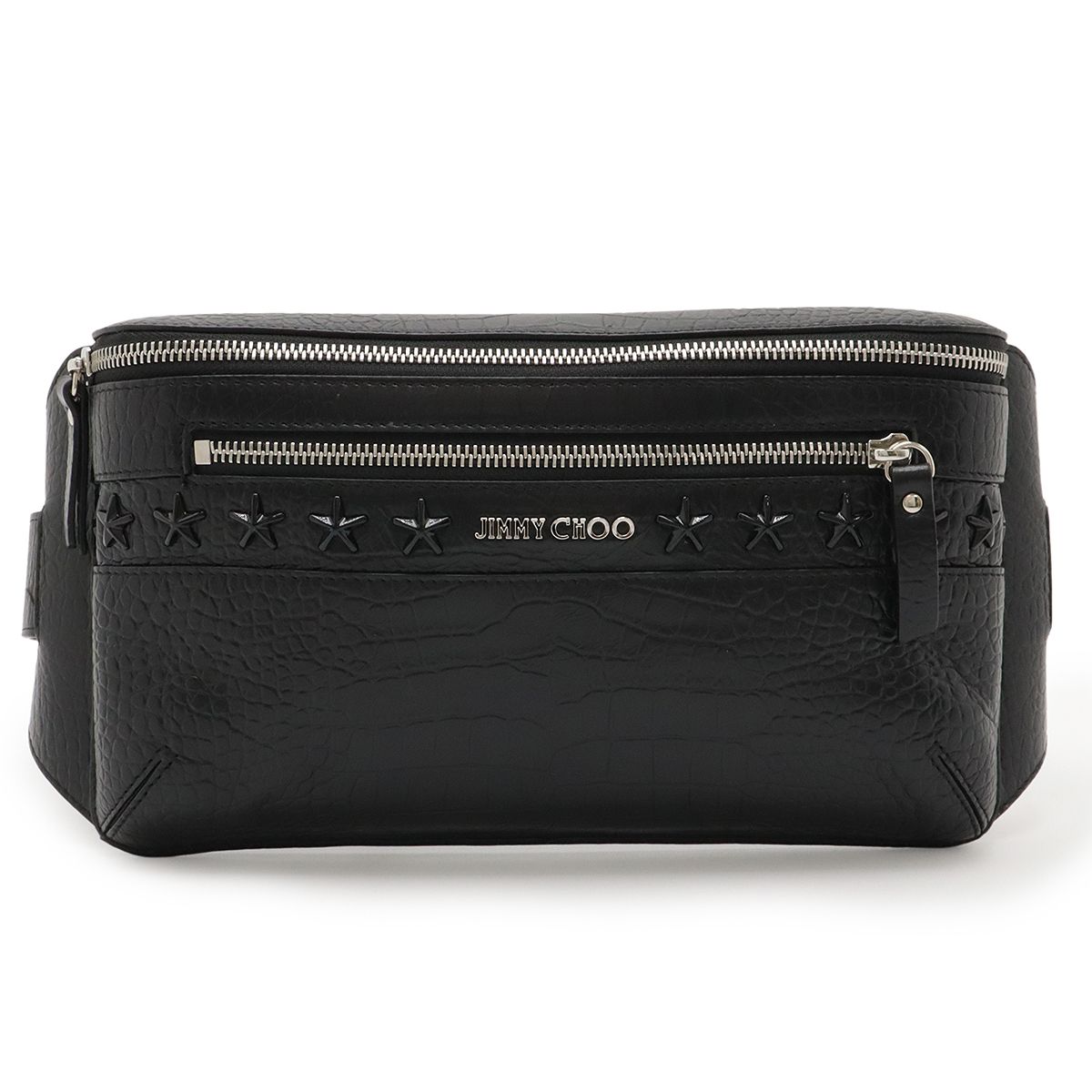 JIMMY CHOO ジミー チュウ ジミーチュウ スターズ スターエンボス ウエストバッグ ボディバッグ クロコ型押し ブラック シルバー金具