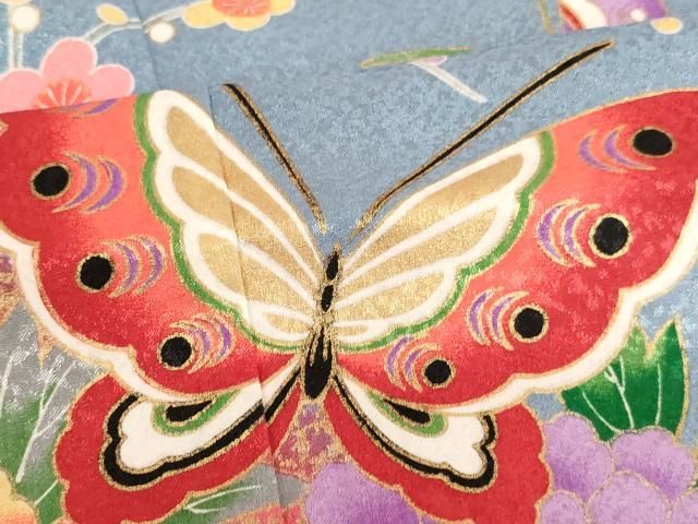  平和屋着物 七五三 女の子 ７歳 祝着 四つ身 長襦袢セット 舞蝶牡丹文 金彩 洗える着物 ja 着物 着物ドレス 着物 浴衣 和小物