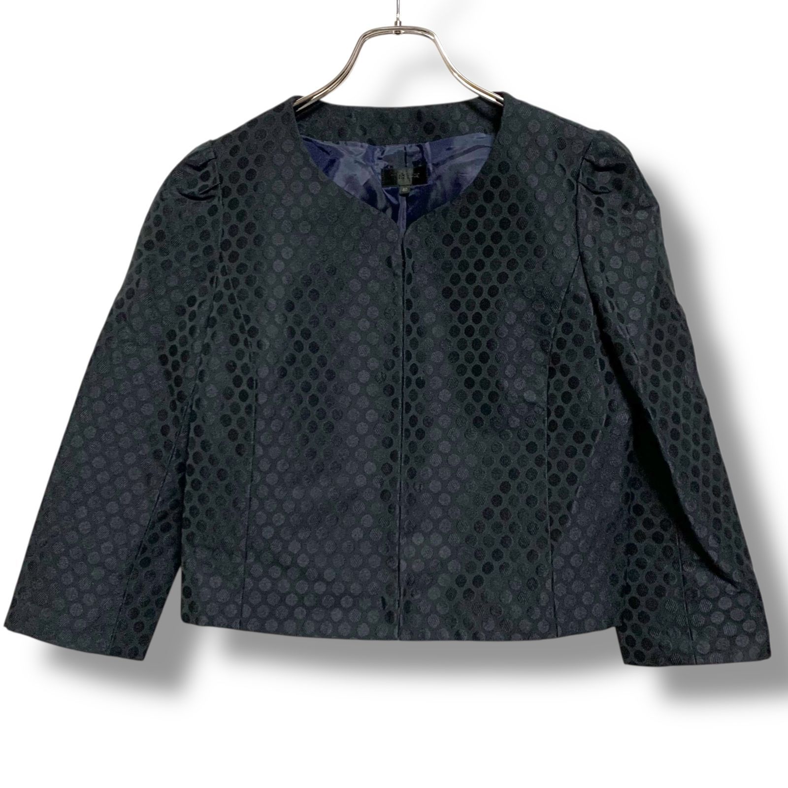 TO BE CHIC トゥービーシック ブラック ドット柄 ノー ジャケット 七分袖 三陽商会 40 Mサイズ相当 レディース エレガント フォーマル 001112H