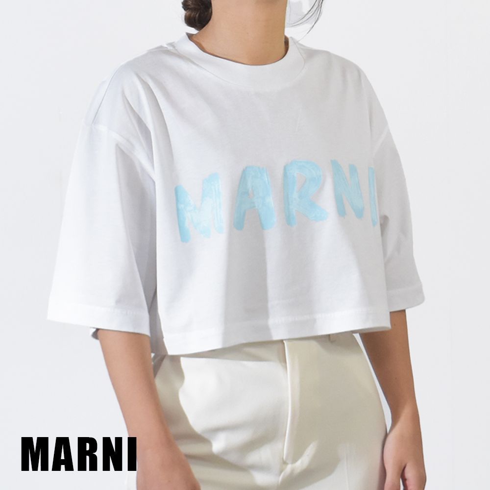 【爽やかデザイン】Marni ストライプ Tシャツ TIME SALE] MARNI マルニ ストライプロゴ プリントTシャツ