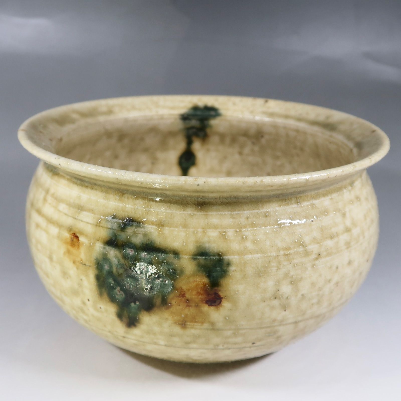 【名品❗】江戸時代初期～前期　古志野　古瀬戸系　鉄絵若松の図　茶碗茶道具　建水 名品❗】江戸時代初期～前期 古志野 古瀬戸系 鉄絵若松の図 茶碗