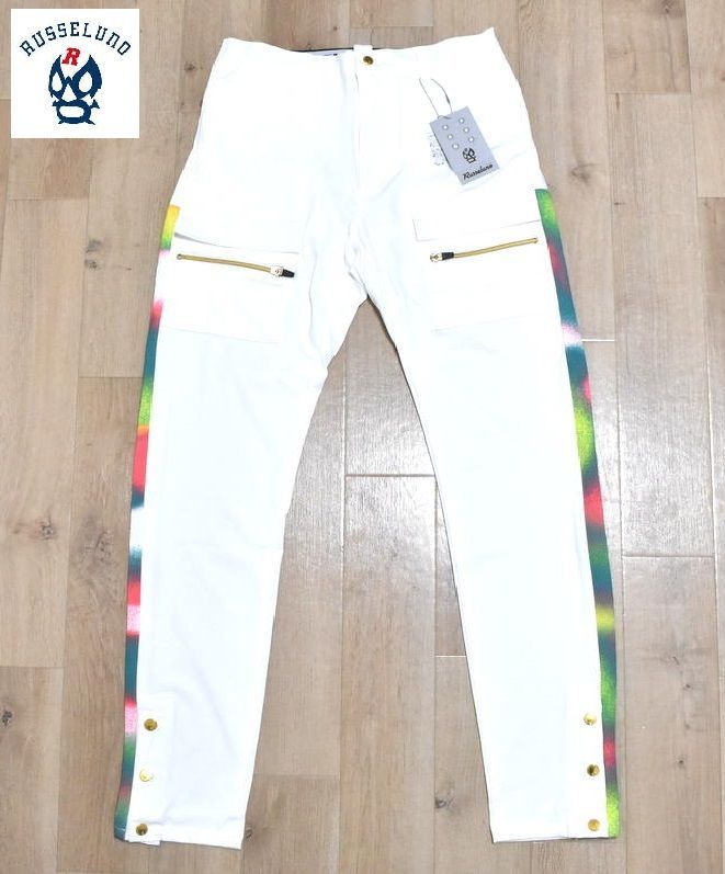 ラッセルノ ゴルフ ストレッチ スキニー カーゴ ロングパンツ 5 L ホワイト ゴルフウェア RS-2230738 Russeluno Golf