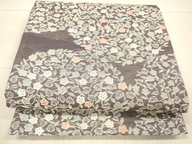 平和屋着物＊夏物　六通柄袋帯　唐織　薫風　草花文　銀糸　正絹　逸品　DAAX8639cm 平和屋着物＊夏物 六通柄袋帯 唐織 薫風 草花文 銀糸 正絹 逸品