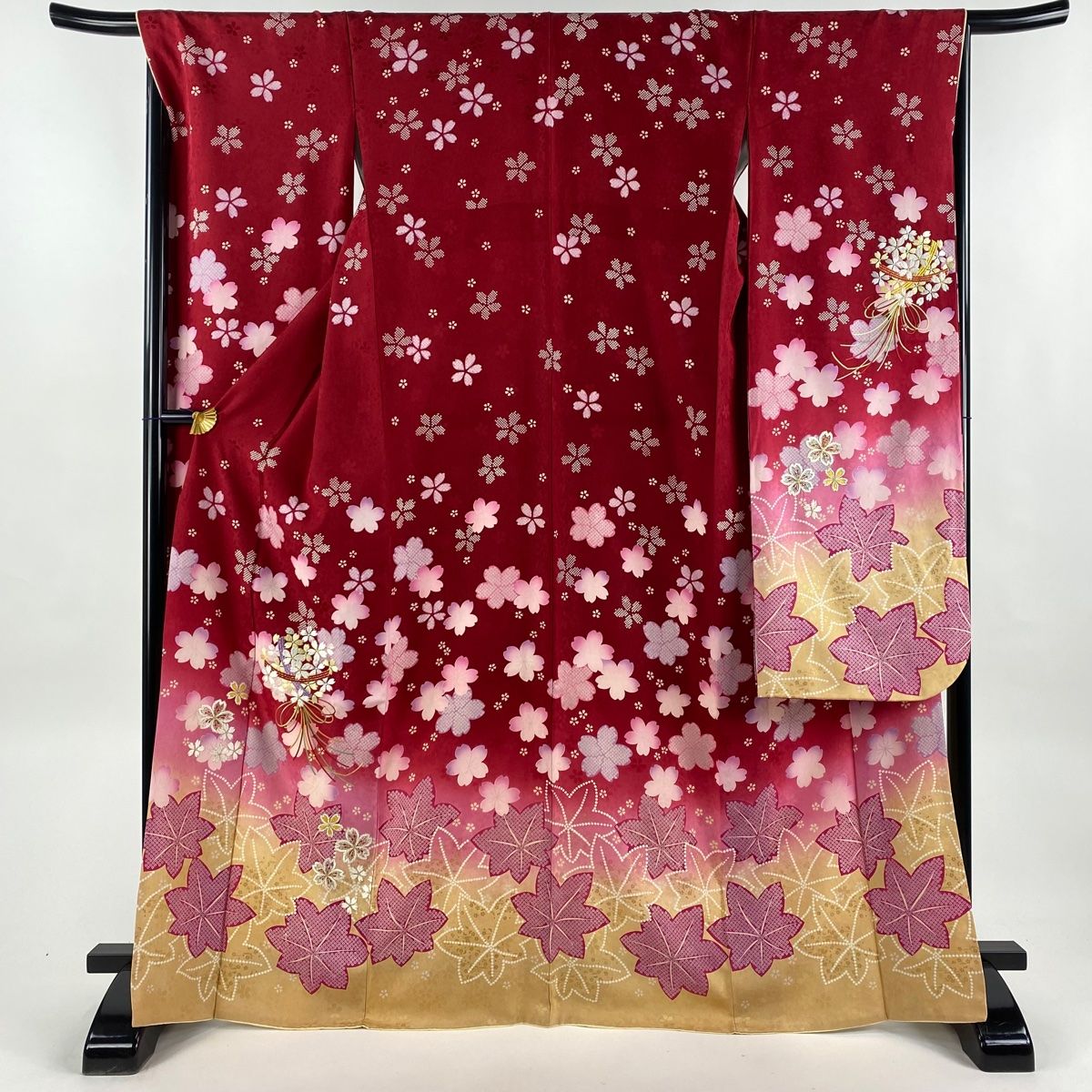 訪問着 身丈155cm 裄丈62cm S 袷 花唐草 青海波 総絞り 薄ピンク