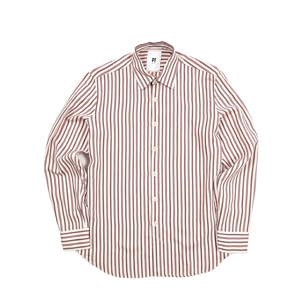 PT TORINO ドレスシャツ カジュアルシャツ レギュラーカラー 長袖 オールシーズン メンズ ビスコース ナイロン ストライプ レッド  PT01  412867