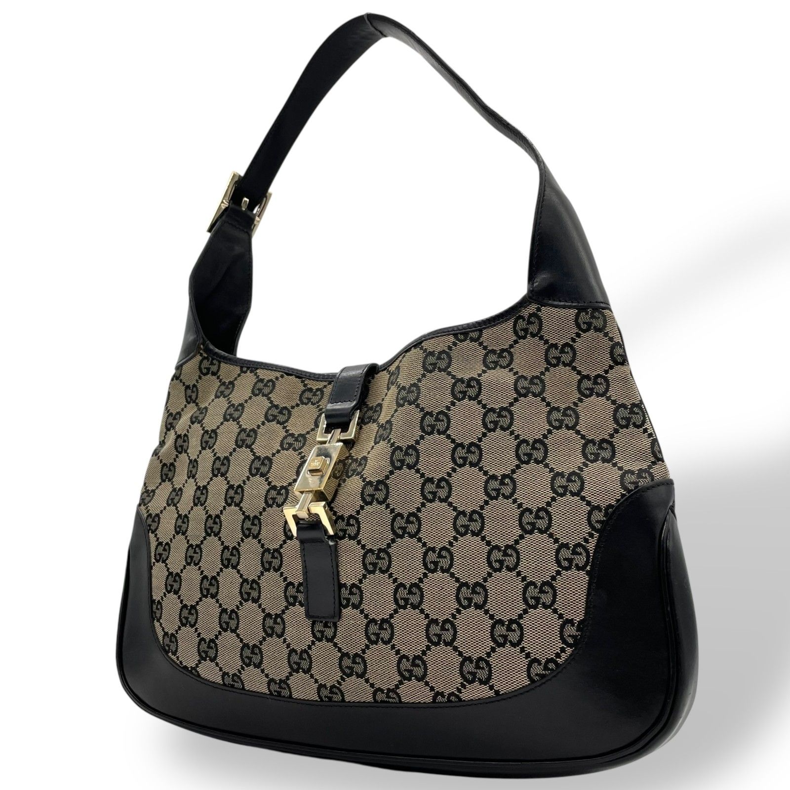 GUCCI グッチ ジャッキーライン GGキャンバス レザー ハンドバッグ 