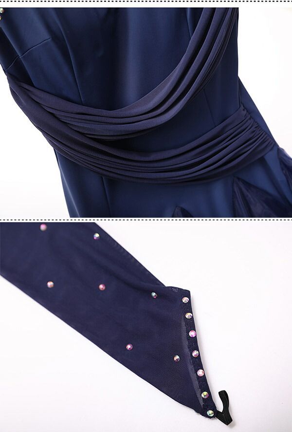 【あす楽】 社交ダンス 衣装 ドレス モダンドレス ワルツ タンゴ モダン 発表会 競技会 レッスンウェア 大きい裾 豪華 競技着 練習着 演出 ドレス ワルツダンス S M L XL 2XL ネイビー 紫