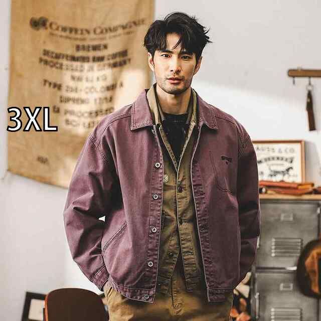 3XL 秋冬 メンズ 服 シンプル ファッション オシャレ 大人 かっこいい 大きいサイズ ストリート 紳士服 アメリカン レトロ パープル ワーク ジャケット 秋 カジュアル