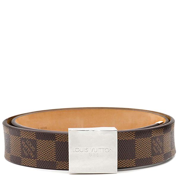 ルイヴィトン LOUIS VUITTON ベルト サンチュール キャレ 80/32 ダミエキャンバス ダミエエベヌ シルバー金具 茶  M6803 LB0033【中古】