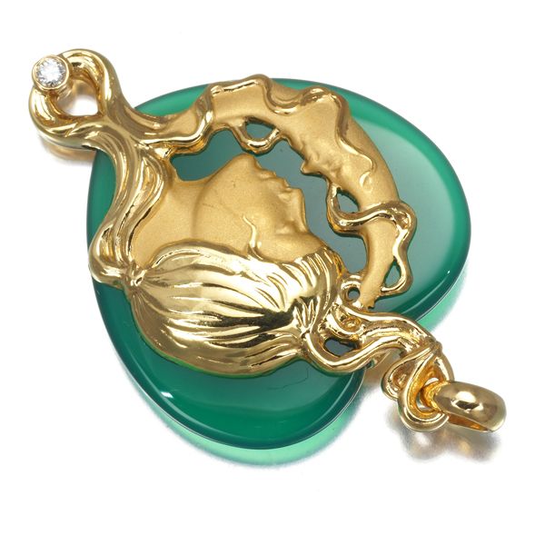 カレライカレラ ペンダントトップ メノウ ダイヤ ダイヤモンド ハート ムーン 艶消し K18YG 177747