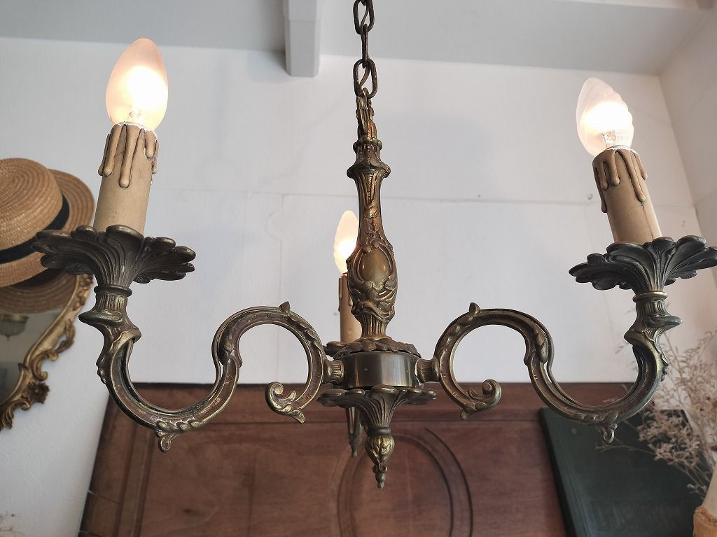 フランス アンティーク ブロンズ 装飾 シャンデリア 3灯 照明 ライト 店舗