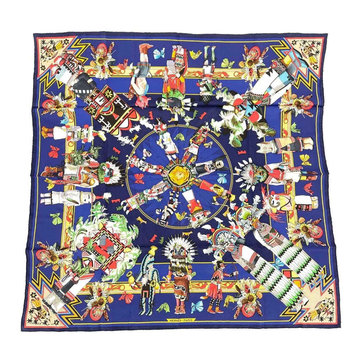 HERMES エルメス スカーフ|カレ90|kachinas カチナ シルク100％ マルチカラー レディース | 240001164053
