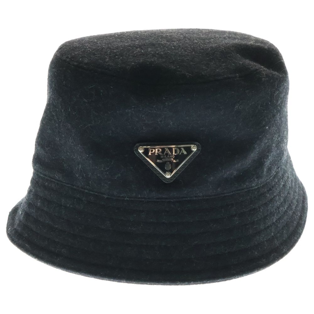 PRADA プラダ 三角プレート トライアングルロゴ ウール バケットハット ブラック
