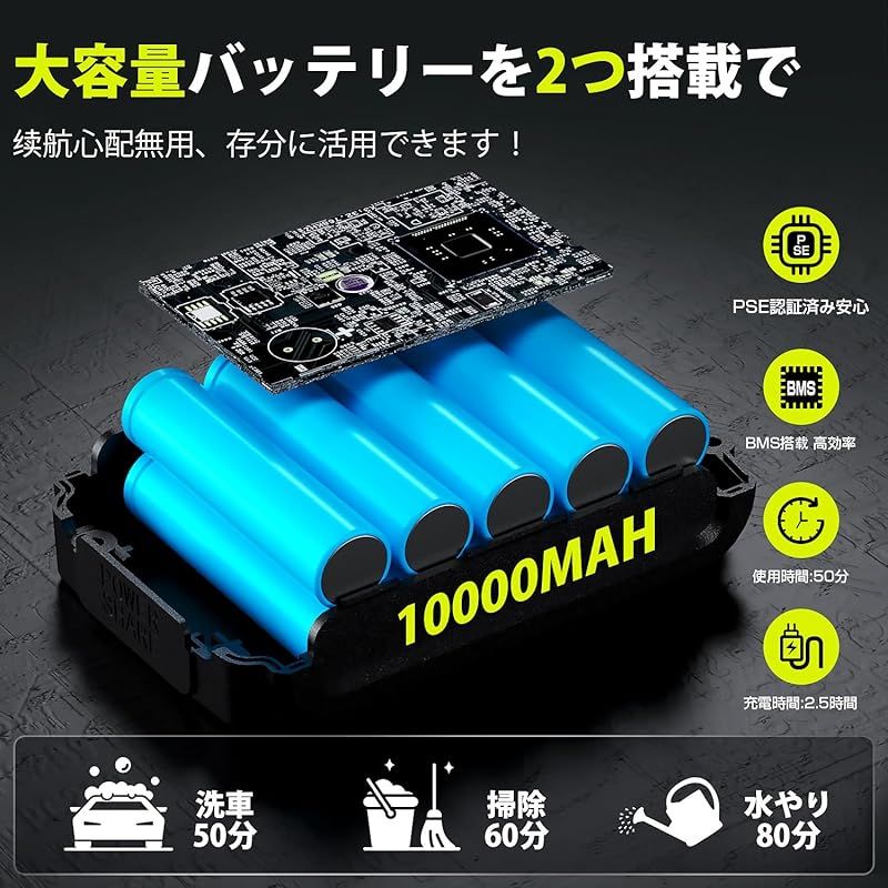 品数豊富。 Zyvrex 高圧洗浄機 コードレス 充電式 新登場革新6in1ノズル 50分長時間駆動 軽量設計 充電式高圧洗浄機 洗車 設計 強力噴射13M コンパクト 持ち運び便利 節水 日本語取扱説明書 洗車 駐車場 黄砂掃除 苔 ブロック塀 網戸 エ 1