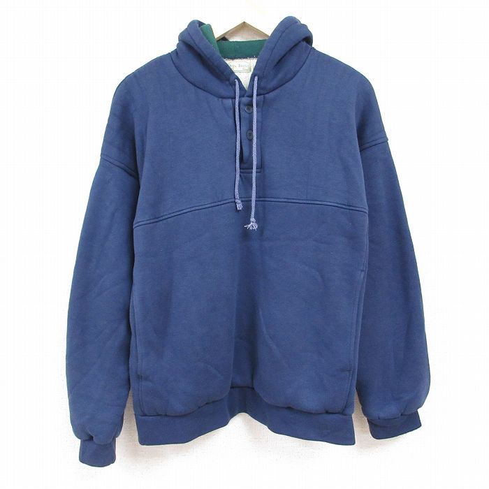 XL/古着 長袖 スウェット メンズ 90s 無地 紺 ネイビー 内側サーマル 24may20 中古 スエット トレーナー トップス