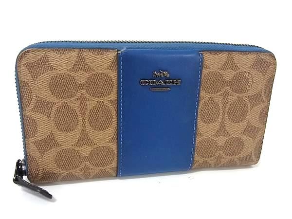美品 コーチ 長財布 ラウンドファスナー シグネチャー キャンバス