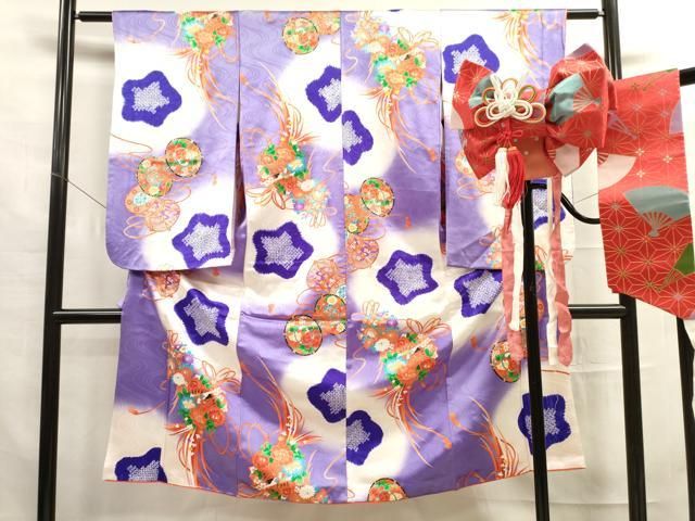 平和屋着物[]七五三 女の子 7歳 祝着 四つ身 鼓花文 暈し染め 金銀彩