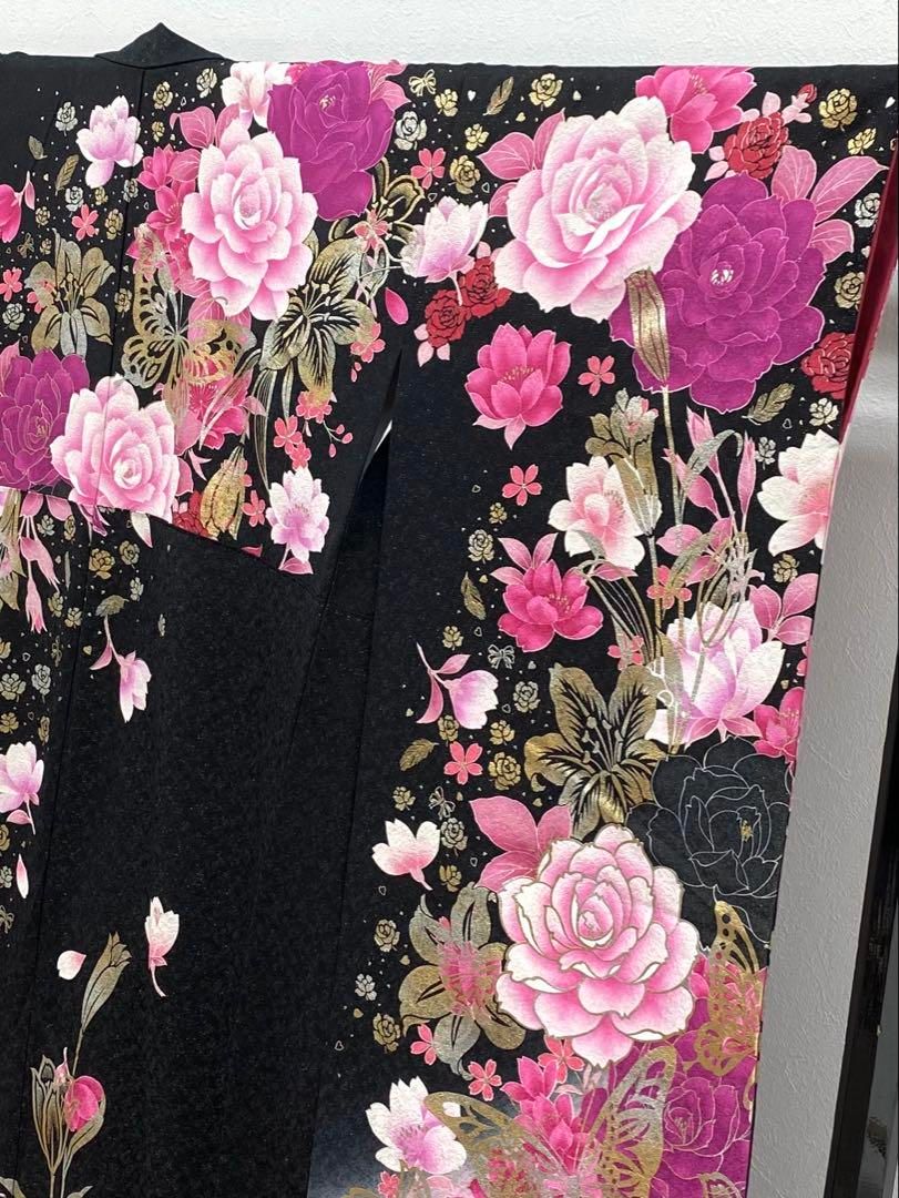 ブランド振袖 豪華 銀通し 金駒 牡丹 薔薇 身丈163cm パールトーン加工